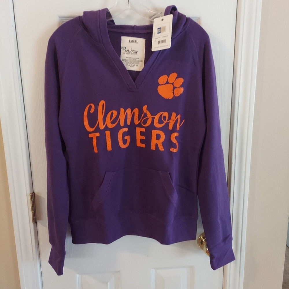 Clemson Tigers Women's Pressbox Laurie V-Neck Football Hoodie SM Purple BNWT